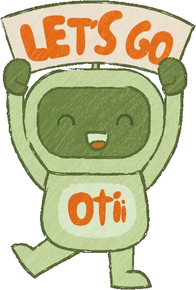 Otii mascot waving, ready before the inspector calls