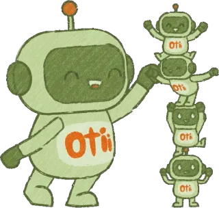 Otii mascot alongside the Otii team